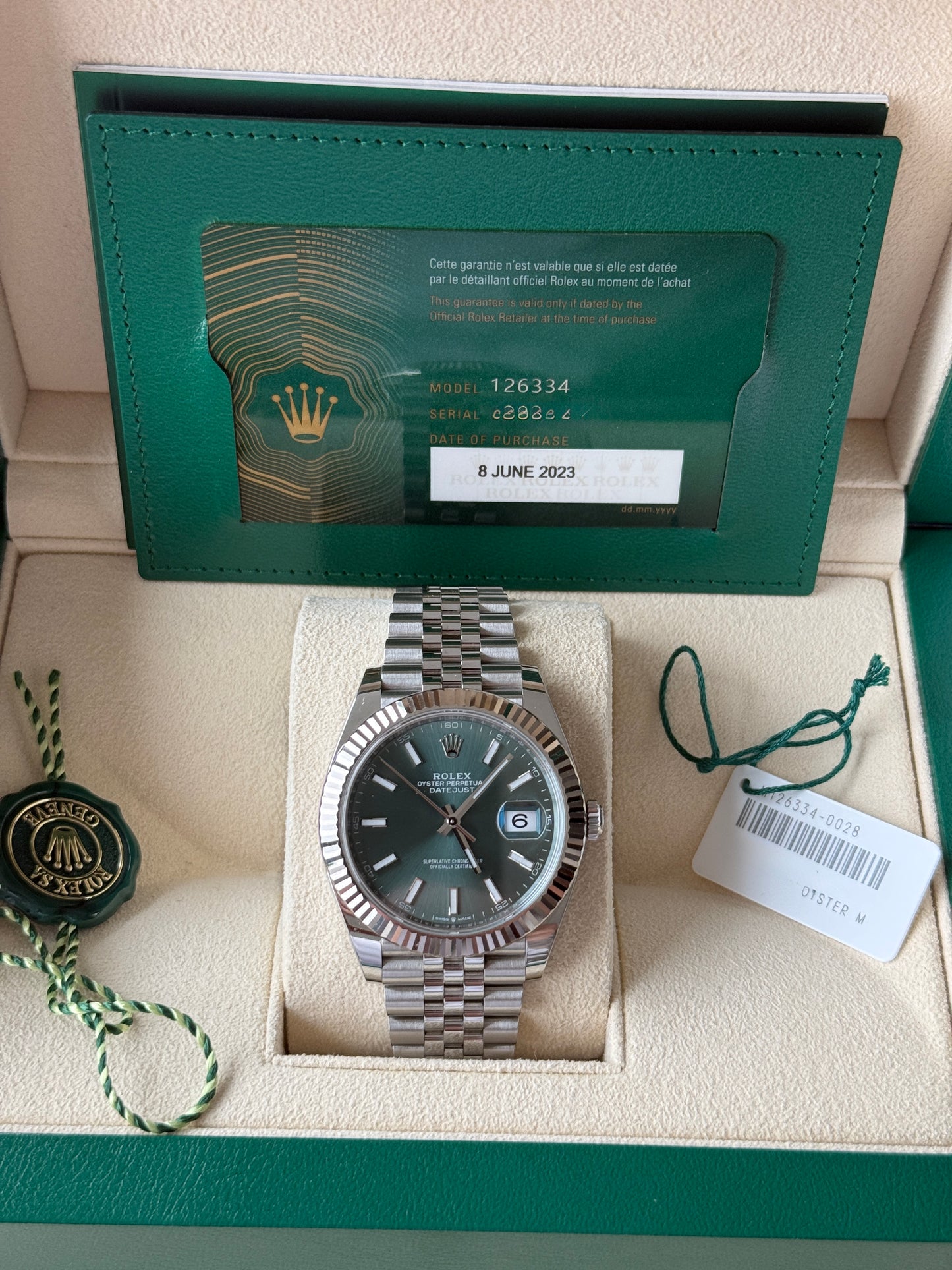 2023 Rolex Datejust Mint Green 41mm 126334