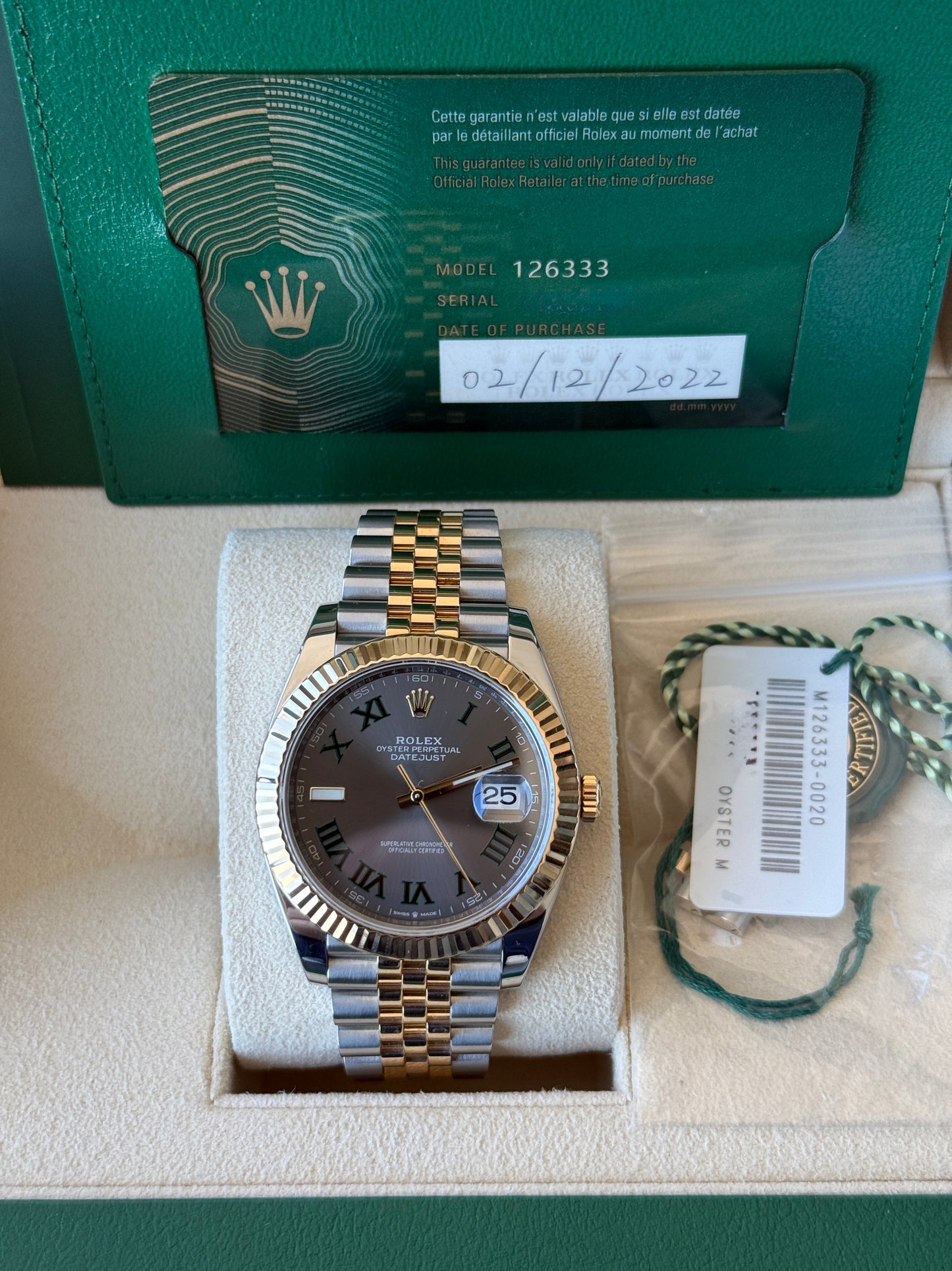 2022 Rolex Datejust Wimbledon Two Tone Yellow Gold 41mm 126333