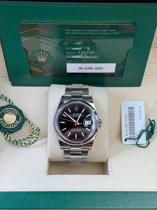 2022 Rolex Datejust Black Dial 36mm 126200