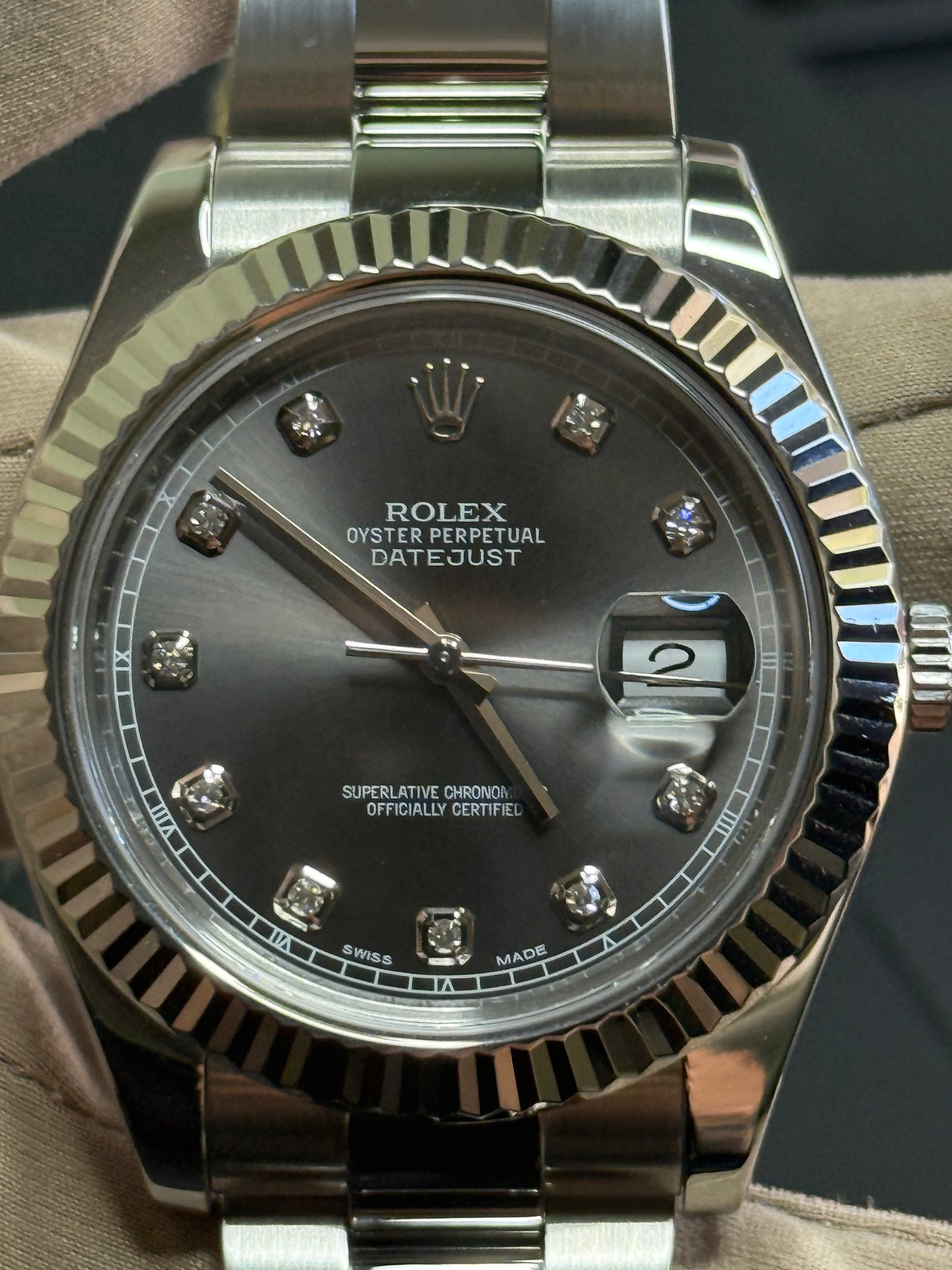 2012 Rolex 41mm Datejust II Rhodium Diamond 116334
