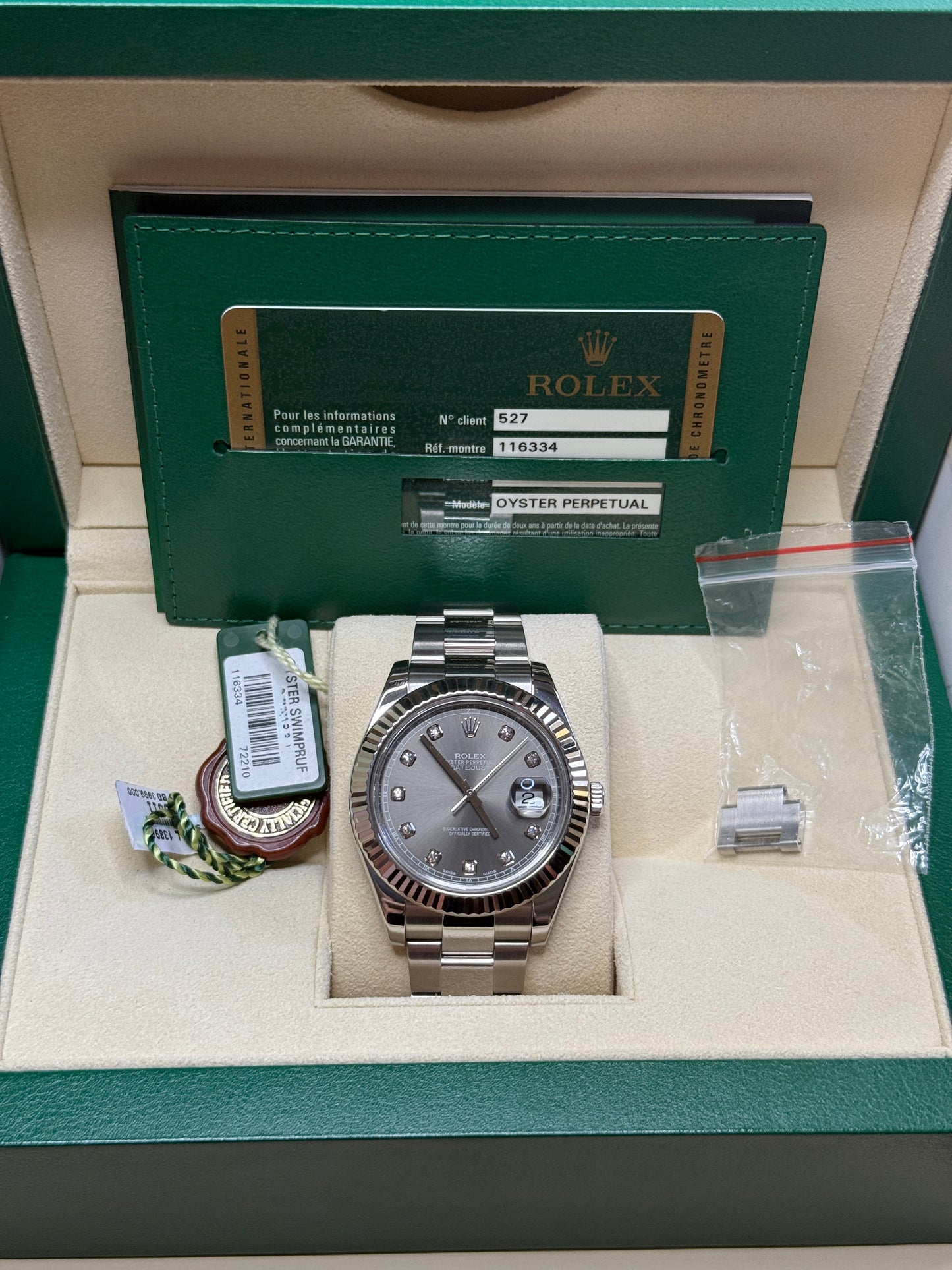 2012 Rolex 41mm Datejust II Rhodium Diamond 116334
