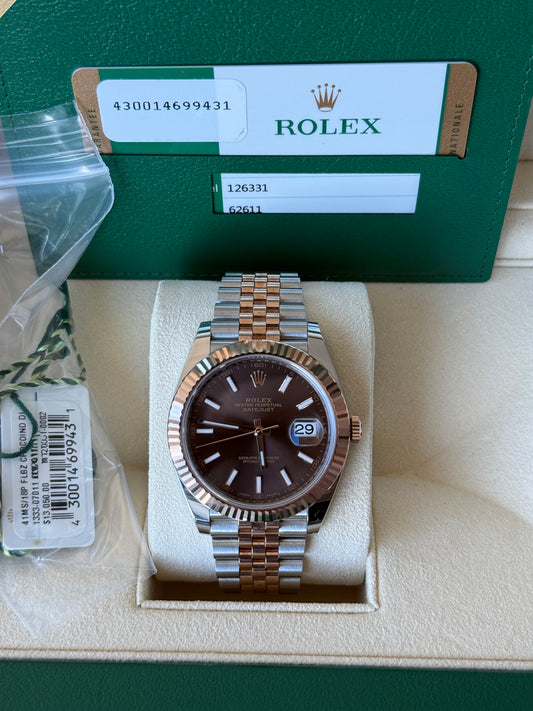 2018 Rolex Datejust Chocolate Two Tone Rose Gold 41mm 126331 "NOS"