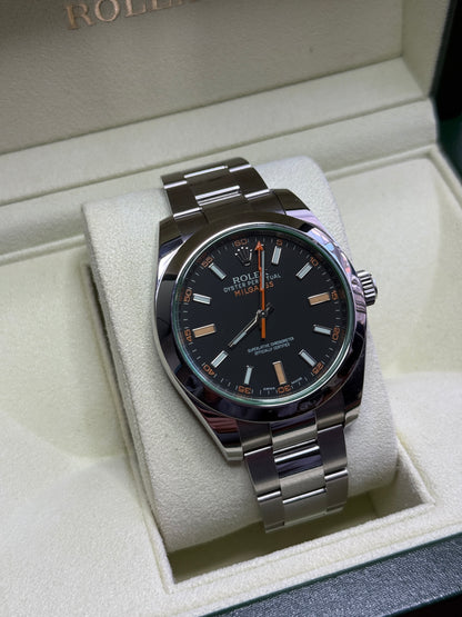2014 Rolex 40mm Milgaus Black Dial Green Crystal 116400